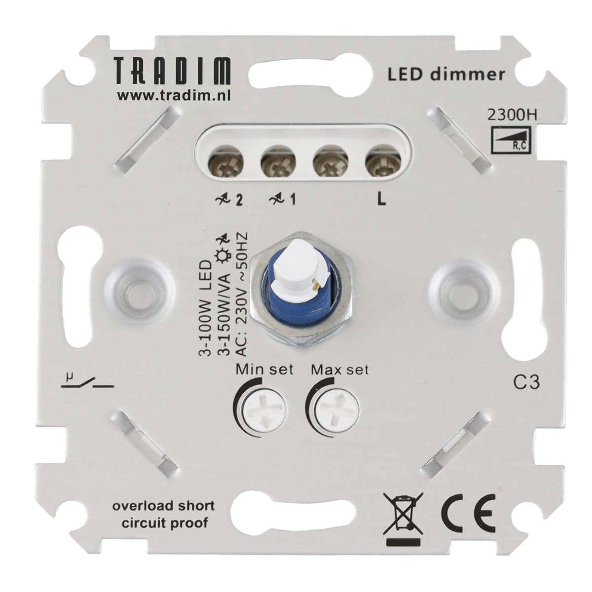 Tradim | Muurdimmer | Ip 20 | Zilver | 3-150W