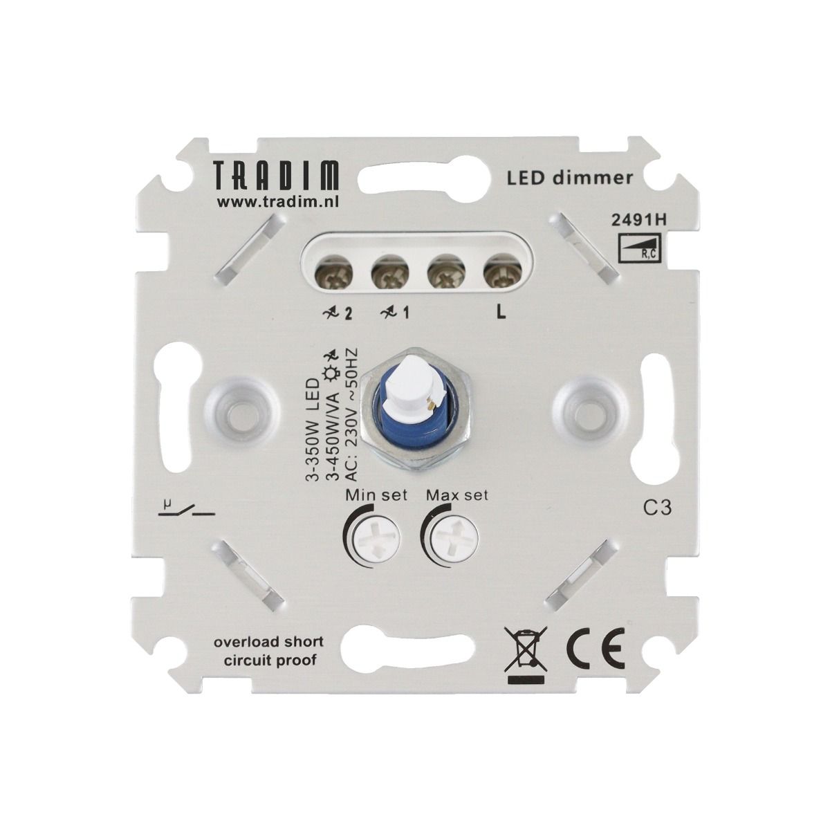 Tradim | Muurdimmer | Ip 20 | Zilver | 3-450W
