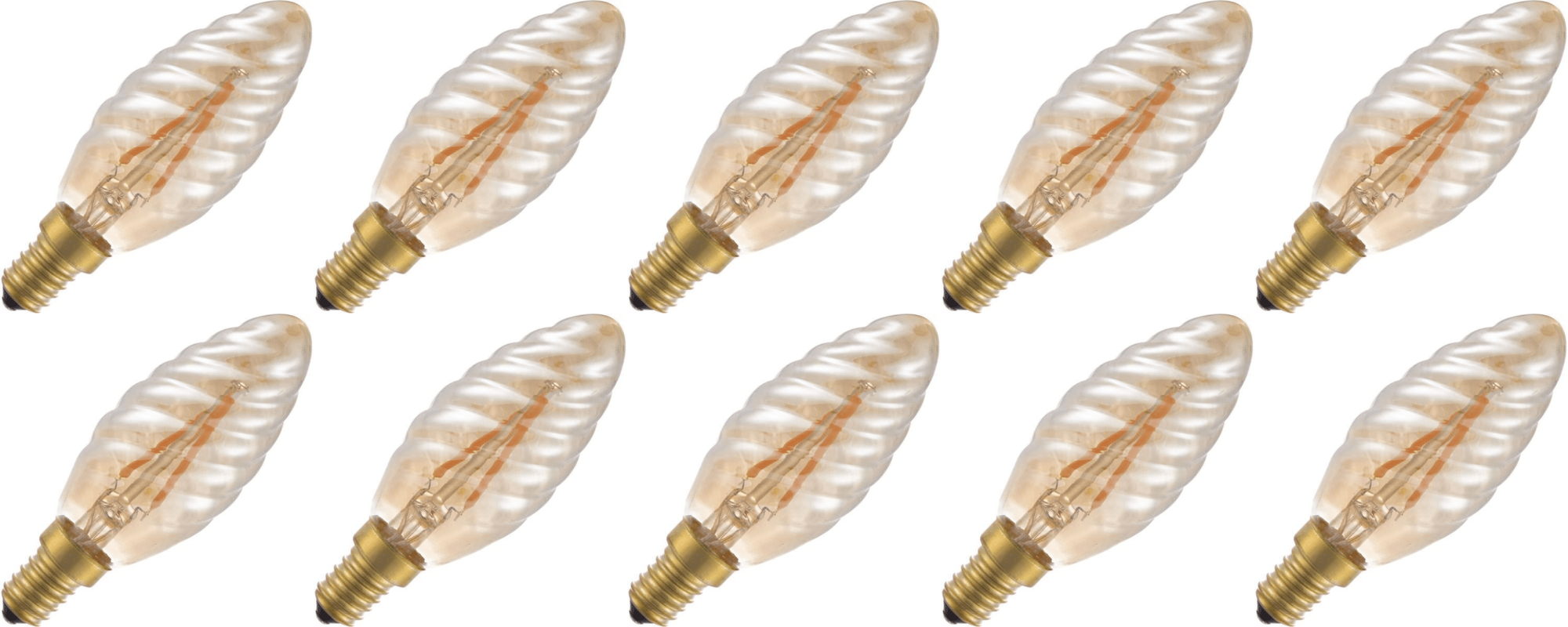 Lighto | LED filament | Kleine fitting E14 | Kaarslamp gedraaid | Helder | 35mm | 2W | 10 stuks