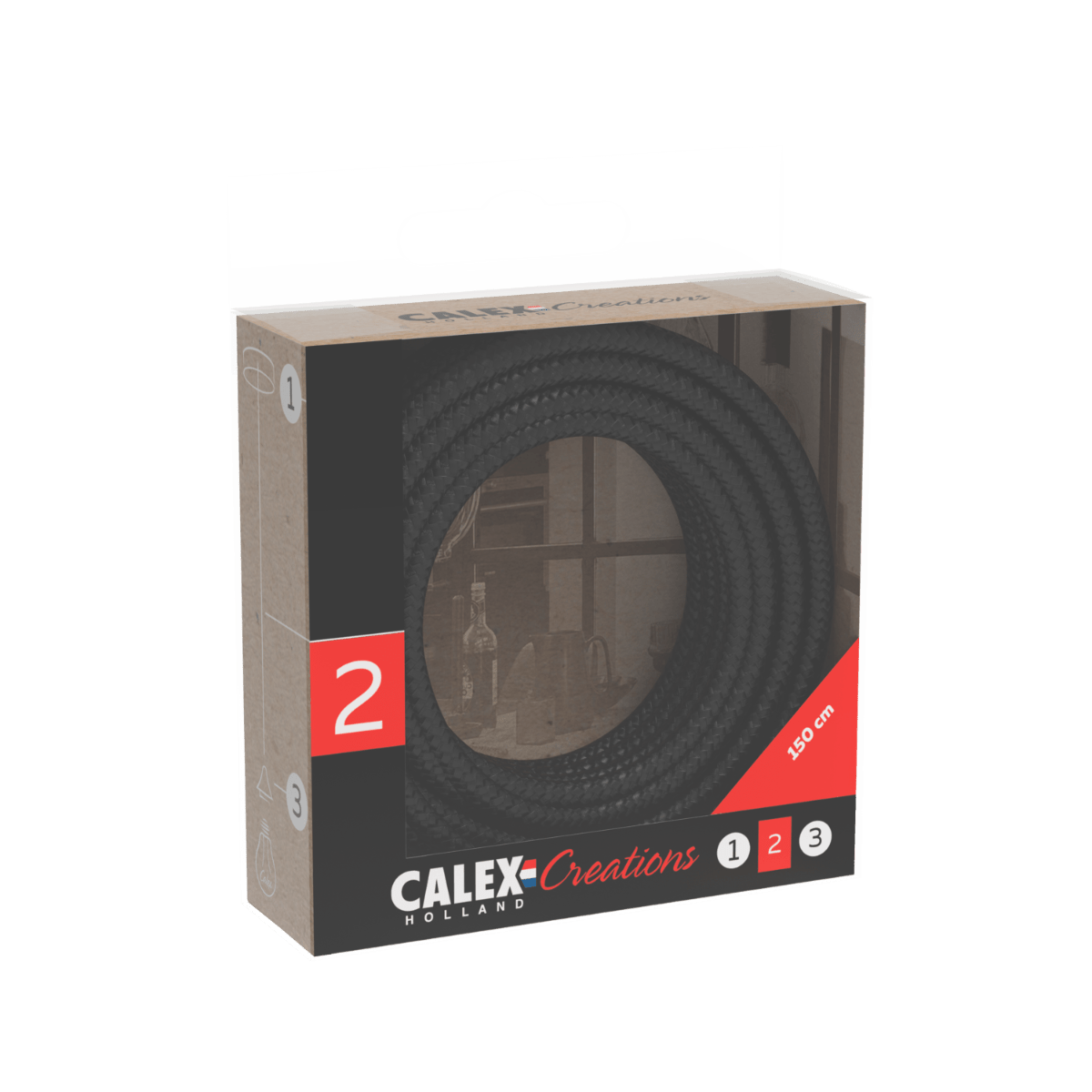 Calex | Textiel Omwikkelde Kabel | 2x0, 75mm² | 1, 5M | Zwart | 60W