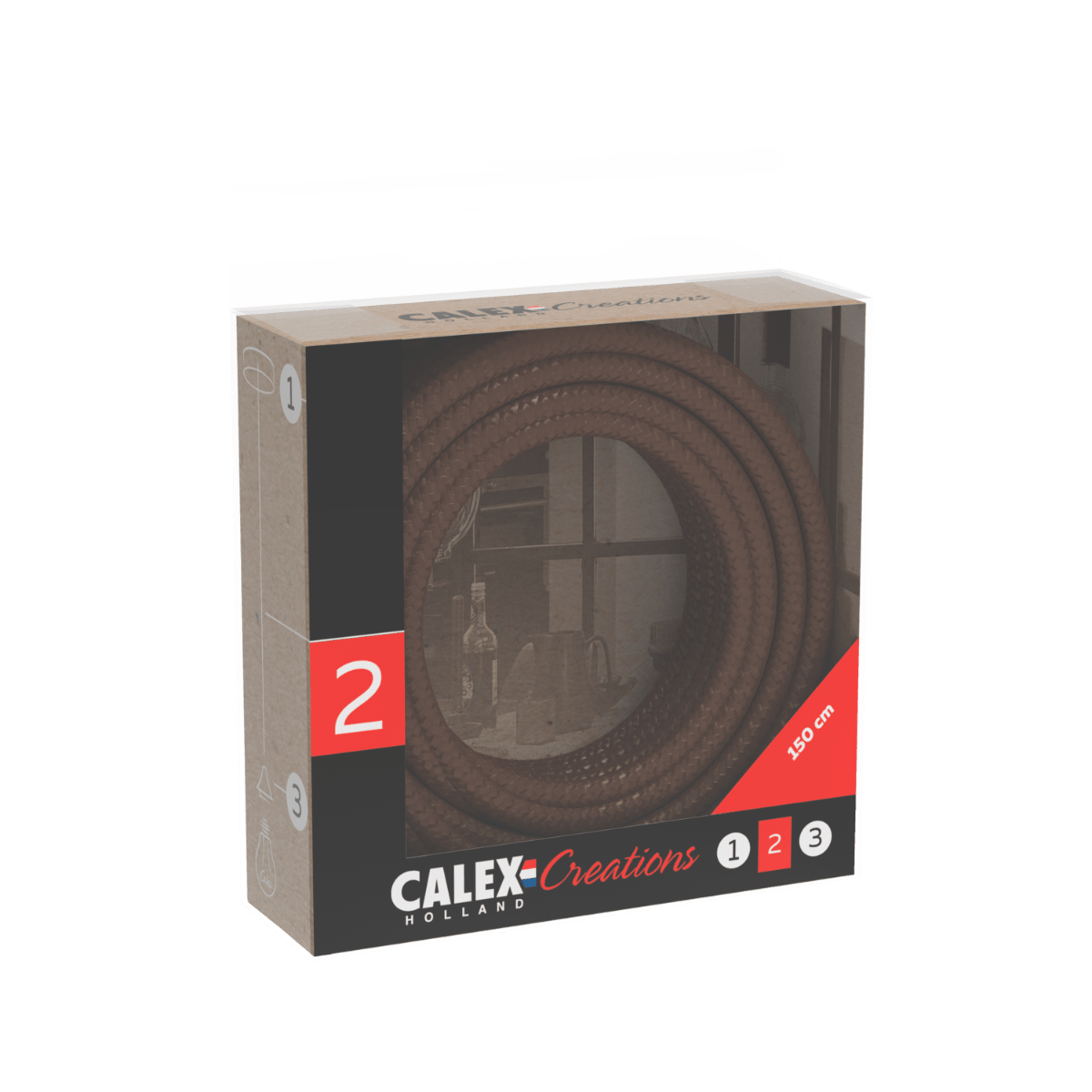 Calex | Textiel Omwikkelde Kabel | 2x0, 75mm² | 1, 5M | Metallic Bruin | 60W