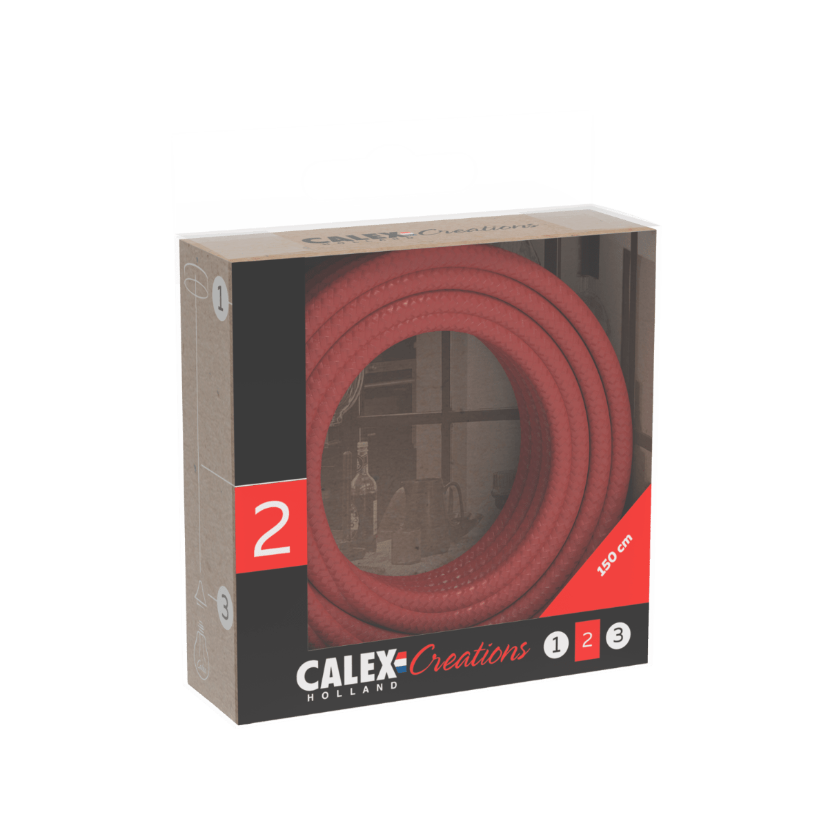 Calex | Textiel Omwikkelde Kabel | 2x0, 75mm² | 1, 5M | Rood | 60W
