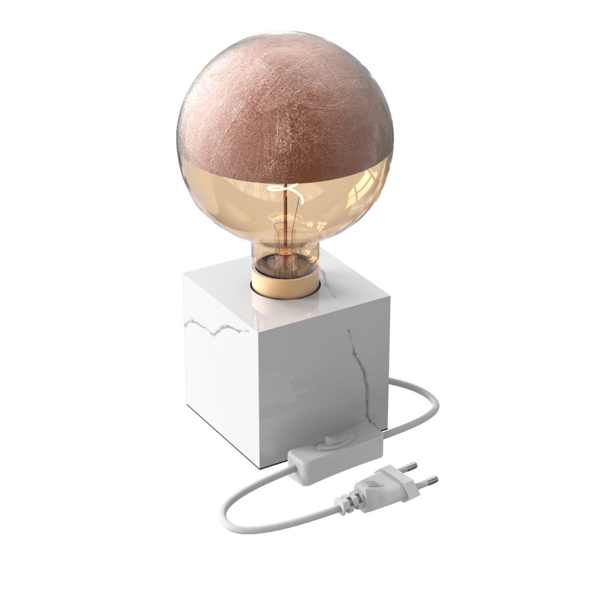 Calex | Tafelarmatuur | Wit Marmer | 1,8M witte stoffen kabel | Aan/uit-schakelaar