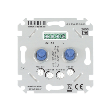 Tradim | muurdimmer | IP 20 | Zilver | 2 x 3-100W