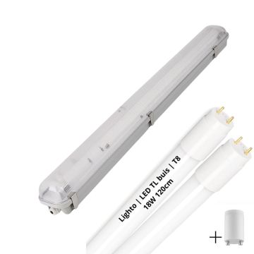 Lighto | LED TL + Armatuur | T8 | 2x18W | 120cm | IP65 | Waterdicht | vervangt 36W TL buis