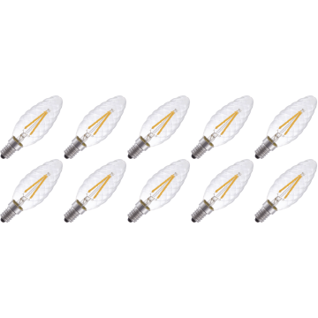 Lighto | LED filament | Kleine fitting E14 | Kaarslamp gedraaid | Helder | 35mm | 2W | 10 stuks