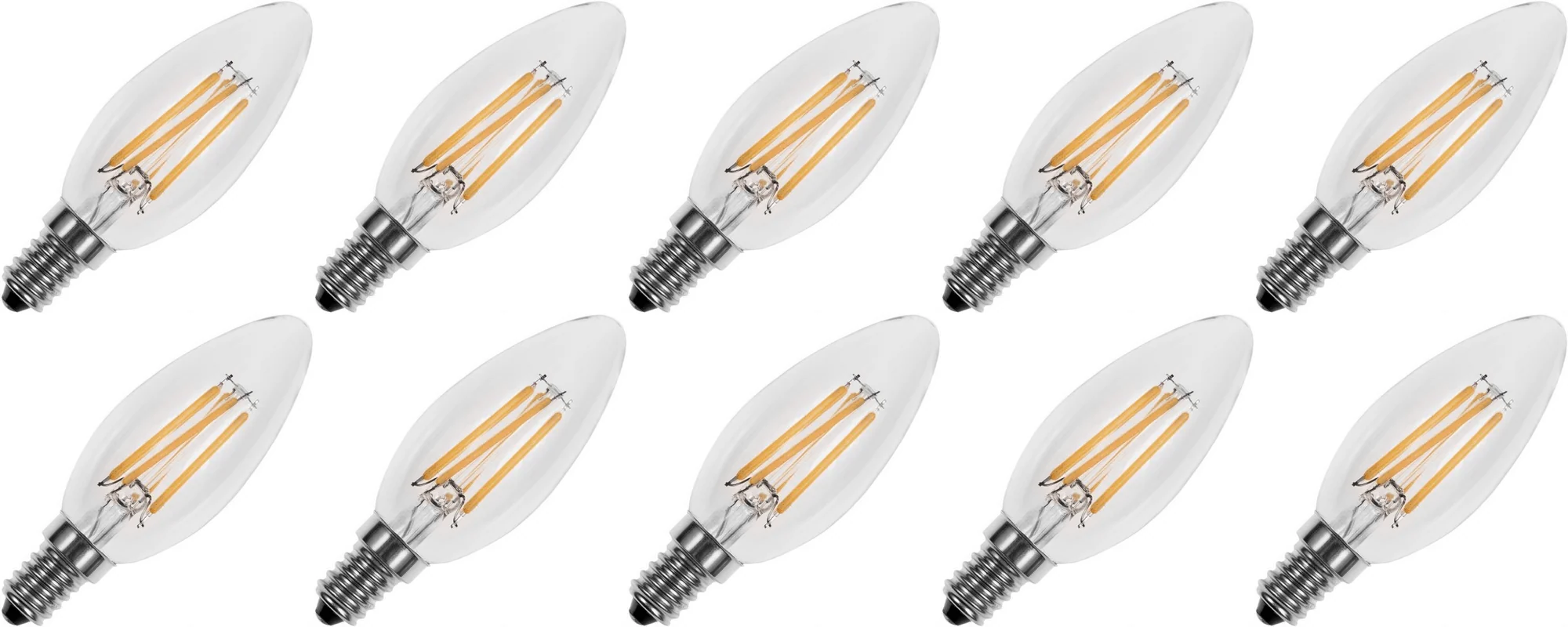 Lighto | LED filament | Kleine fitting E14 | Kaarslamp | Helder | 35mm | 4W | 10 stuks