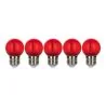 Bailey 5x Kogellamp Rood | LED Filament 0,6W | Grote fitting E27 Plastic